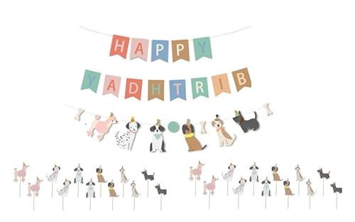 Hund-Themen Happy Birthday Banner Set – 1 Hundegarnitur, 1 Banner und 24 Stück Hund Cupcake Topper, farbenfrohe Partydekoration für Kinder, Babys & Hunde Hund-Themen Happy Birthday Banner Set – 1 Hundegarnitur, 1 Banner und 24 Stück Hund Cupcake Topper, farbenfrohe Partydekoration für Kinder, Babys & Hunde von Yphzmtz