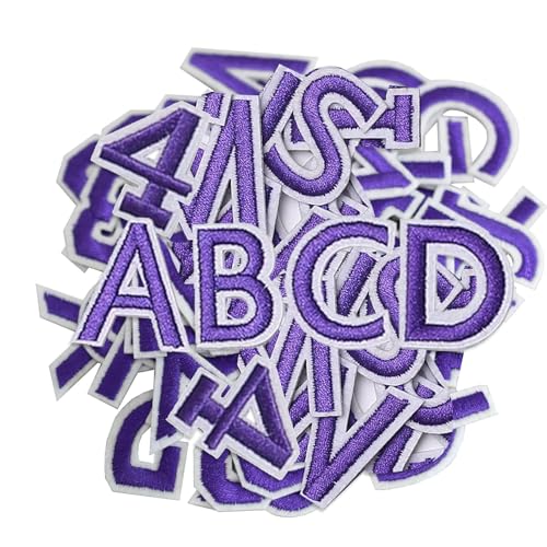 Nummer Patch 0-9 & Aufnäher Buchstaben A–Z, Stickerei Patch mit Bügelkleber, DIY Zubehör für Kleider, Hüte, Socken, Jeans (72, lila) von Yphzmtz