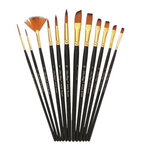 Pinselset, 12 Stück professionelle Kunstpinsel Schwarze Nylon Künstlerpinsel Acryl feine Pinsel für Aquarell Acryl Ölmalerei geeignet für Anfänger, Künstler, Erwachsene und Kinder Pinselset, 12 Stück professionelle Kunstpinsel Schwarze Nylon Künstlerpinsel Acryl feine Pinsel für Aquarell Acryl Ölmalerei geeignet für Anfänger, Künstler, Erwachsene und Kinder von Yphzmtz