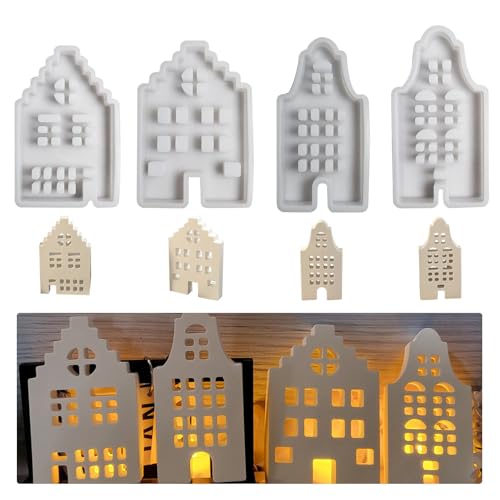 4 Stück Haus Silikonform Kerzenhalter, Gießformen Silikon Mit Fenster, Weihnachten Kerzenform Seifenform Epoxidharz 4 Stück Haus Silikonform Kerzenhalter, Gießformen Silikon Mit Fenster, Weihnachten Kerzenform Seifenform Epoxidharz von Yplkm