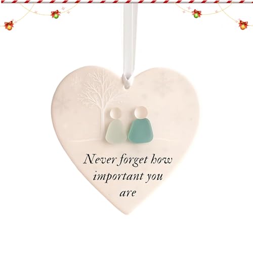 Yplkm Meerglas Kunst,Herzförmiges Freundschaftsherz Ornament - Meerglas Anhänger Für Frauen Tochter Beste Freundin Mitbewohnerin Hochzeit Geburtstag Weihnachten Muttertag von Yplkm