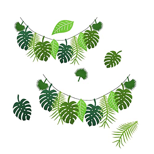 2 Stück Wiederverwendbare Felt Leaf Bunting, Tropische Blatt-Banner-Girlande, Grün Tropische Palmenblätter Bunting, für Geburtstagsfeiern, Hawaii-Partys, Dschungel-Motto-Partys von Yqhugbc