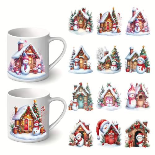 12 x Weihnachts-Schneemann-Vinyl-Aufkleber, UV-DTF-Becher-Wraps, Winter, UV-DTF-Transfer-Aufkleber für Glasbecher, Möbel, Basteln, Basteln, Reibung, Transfer-Aufkleber für DIY-Wasserflasche, Laptop, von Yqtwlkjic