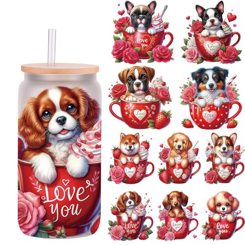 5 Stück Valentinstag Cute Puppy UV DTF Cup Wraps Winter UV DTF Transfer Aufkleber für Glasbecher Möbel Handwerk DIY Handwerk Reiben auf Transfer Aufkleber für DIY Wasserflasche Laptop Aufkleber Holz von Yqtwlkjic