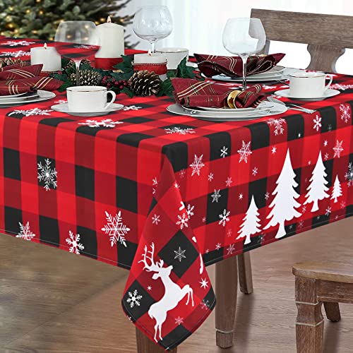 Yrendenge Tischdecke Weihnachten Abwaschbar Schmutzabweisend Lotuseffekt Rot und Schwarz Kariert Tischtuch Tischwäsche Weihnachtsbaum Tischdekor für Küche Feiertag Party 152x213cm von Yrendenge