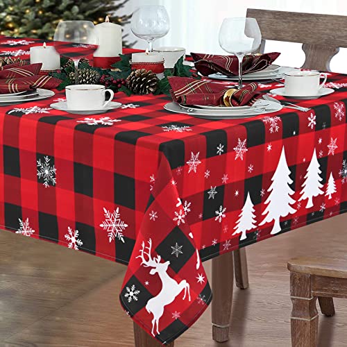 Yrendenge Weihnachten Tischdecke Abwaschbar, Polyester Lotuseffekt Fleckschutz Tischtuch Rot und Schwarz Kariert Rechteck Tischwäsche Weihnachtsbaum Tischdekor für Küche Feiertag Party 152x305cm von Yrendenge