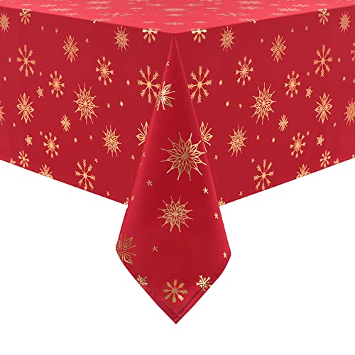 Yrendenge Weihnachtstischdecke Rot Gold Tischdecke Schneeflocke Stern Rechteckig Tischdecken, Abwaschbar Tischtuch Wasserdicht Winterurlaub Party Weihnachtsdekoration Tischwäsche, 130 x 220 cm von Yrendenge