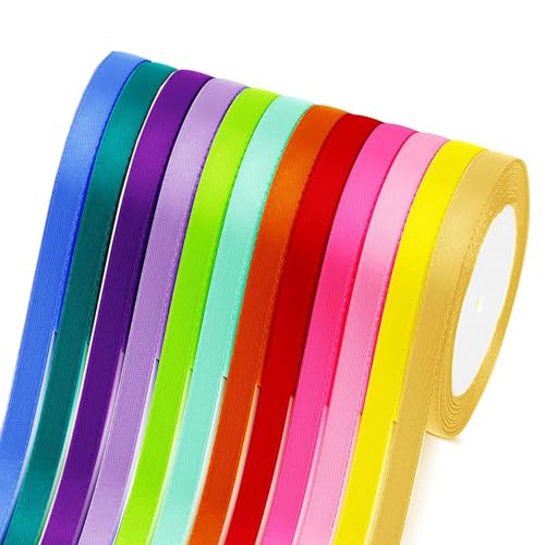 Polyester Satinband, 12 Farben Schleifenband Bänder zum Basteln, Dekoration Geschenkband für Heimwerkerkunst Handwerk, Geschenk Verpackung, Schleifen, Hochzeitsdekoration, 6mmx22m Polyester Satinband, 12 Farben Schleifenband Bänder zum Basteln, Dekoration Geschenkband für Heimwerkerkunst Handwerk, Geschenk Verpackung, Schleifen, Hochzeitsdekoration, 6mmx22m von Yrlehoo