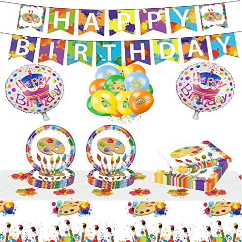 Yrmysrx Party-Zubehör für Kinder, Jugendliche und Erwachsene, inklusive Tischdecke, Teller, "Happy Birthday"-Banner, Servietten und Luftballons für Kinder, Jugendliche und Erwachsene, für 24 Gäste von Yrmysrx