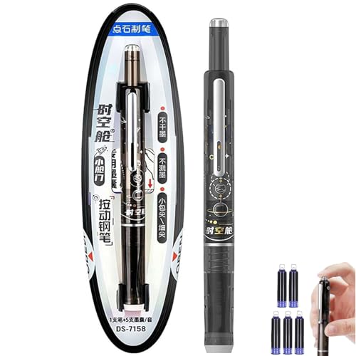 Füllfederhalter, 0,38 mm feine Feder, transparenter Schaft mit 5 Nachfüllpatronen, glatt, auslaufsicher, für Journaling, Kalligraphie und Büro (Schwarz) von Ysaca