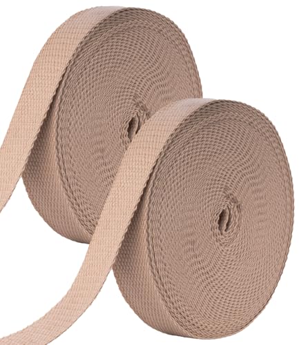 Ysibbon Baumwolle Gurtband 1 Zoll, 2 Rollen/18M Baumwoll Schrägband Riemen Einfassband Baumwolle Nahtband für Gurtband Tasche Griffe, Tasche Gurt, Tragetasche Gurtband, Stoff (Khaki) von Ysibbon