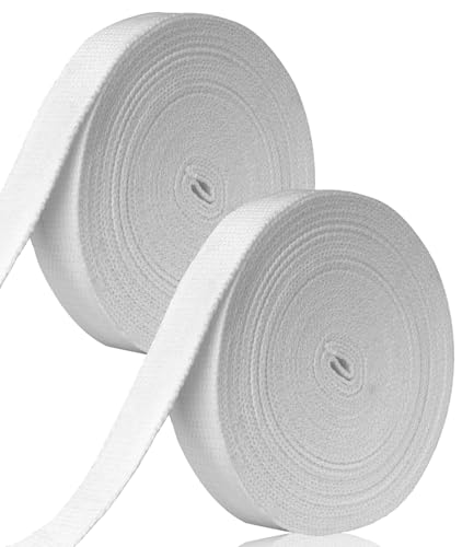 Ysibbon Baumwolle Gurtband 1 Zoll, 2 Rollen/18M Baumwoll Schrägband Riemen Einfassband Baumwolle Nahtband für Gurtband Tasche Griffe, Tasche Gurt, Tragetasche Gurtband, Stoff (Natürlich Weiß) von Ysibbon