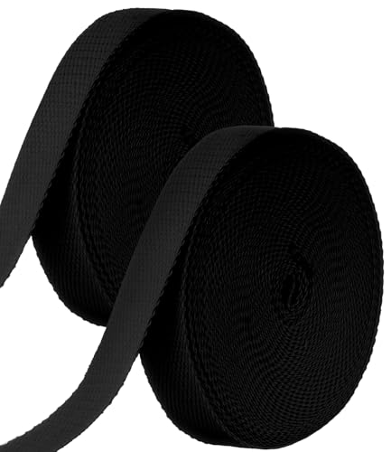 Ysibbon Baumwolle Gurtband 1 Zoll, 2 Rollen/18M Baumwoll Schrägband Riemen Einfassband Baumwolle Nahtband für Gurtband Tasche Griffe, Tasche Gurt, Tragetasche Gurtband, Stoff (Schwarz) von Ysibbon
