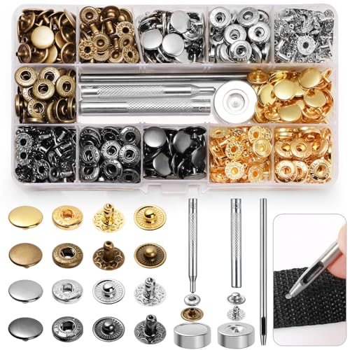 Ysimple 144 Sets Druckknopf Set, 4 Farben 12,5MM Druckknöpfe Ohne Nähen mit 4 Fixierwerkzeug Kit, Farbig Kupfer Druckknöpfe Metall Ohne Nähen für Leder Handwerk, Jacke, DIY Kleidung Ysimple 144 Sets Druckknopf Set, 4 Farben 12,5MM Druckknöpfe Ohne Nähen mit 4 Fixierwerkzeug Kit, Farbig Kupfer Druckknöpfe Metall Ohne Nähen für Leder Handwerk, Jacke, DIY Kleidung von Ysimple