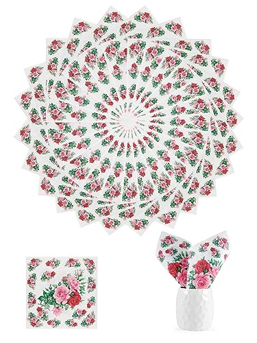 Ysimple 40 Stück Servietten Hochzeit,33cm Servietten Geburtstag,Servietten Sommer Bunt,Servietten Blumen Vintage,Servietten Eukalyptus,Servietten Grün Pink für Partys,Hochzeiten,Kommunion(Rose) von Ysimple