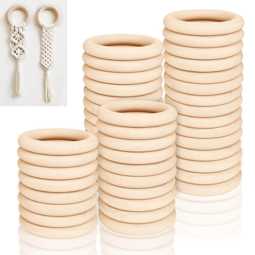 Ysimple 44 Stück Holzringe zum Basteln, 55mm Holzringe Natürliche Holz Ringe, Holzringes Makramee für DIY Handwerk Schmuck Ring Anhänger, Dekoration Ringe Bastelring, Schmuckherstellung von Ysimple