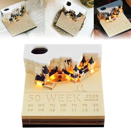 3D Kalender 2025, Schreibtisch Kalender Mit Lichtern 3D Memo Pad Papier Kreativer Tischkalender, 3D Magisches Schloss Wochenkalender Notizblock mit Licht&Anzeigebox, Papierskulptur-Bastel 3D Kalender 2025, Schreibtisch Kalender Mit Lichtern 3D Memo Pad Papier Kreativer Tischkalender, 3D Magisches Schloss Wochenkalender Notizblock mit Licht&Anzeigebox, Papierskulptur-Bastel von Ysislybin