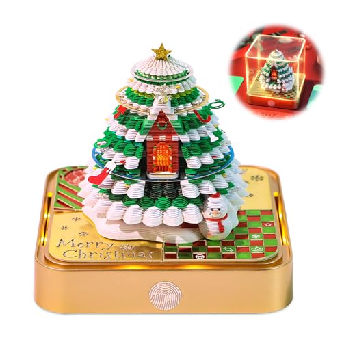 3D Kalender 2026, Weihnachtsbaum Abreißkalender 2026, Weihnachtsbaumhaus Schreibtischkalender mit Led-lichtern, Kreative 3D Notizblock Papier Schnitzen Geschenk Schreibtisch Deko (Gold) von Ysislybin