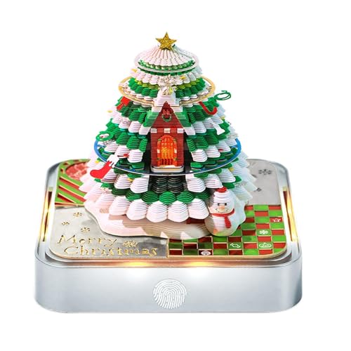 3D Kalender 2026, Weihnachtsbaum Abreißkalender 2026, Weihnachtsbaumhaus Schreibtischkalender mit Led-lichtern, Kreative 3D Notizblock Papier Schnitzen Geschenk Schreibtisch Deko (Silber) von Ysislybin