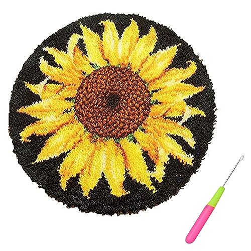 Knüpfteppich Zum Selber knüpfen, Knüpfen Set Erwachsene Knüpfkissen für Kinder und Erwachsene zum Latch Hook Kits DIY Werkzeuge Selber Knüpfen Teppich Knüpfpackung für Home Decor (Sonnenblume,Ø 50cm) von Ysislybin