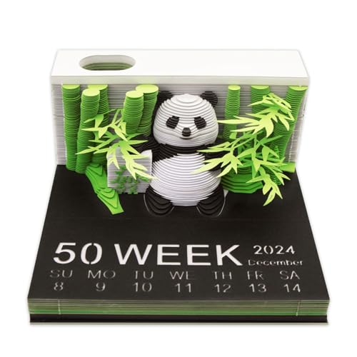 Panda Kalender 2025, 3D-Kalender 2025, 3D Kunst Haftnotizen Abreißen mit Stifthalter, Wochenkalender Panda Memo Pad 3D Notizblock Papier Stift Schnitzen für Dekoration von Ysislybin