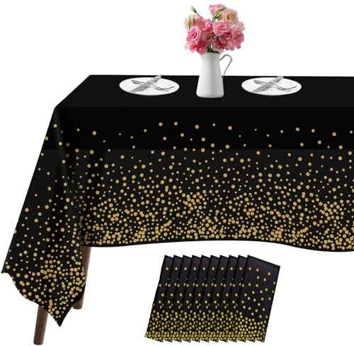 Tischdecke, 10 Stück Schwarz und Gold Party Tischdecke Einweg für Rechteck Tisch,137 cm x 274 cm Tischdecke Schwarz,Tischdecke Geburtstag für Hochzeit, Party, Geburtstag,Halloween,Weihnachtstag von Ysislybin