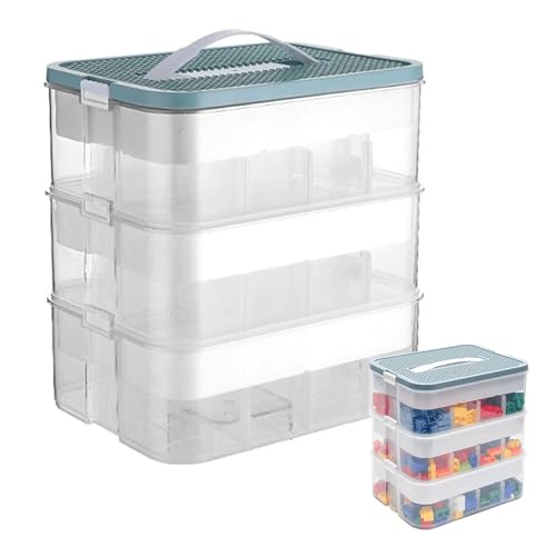 Ysislybin Aufbewahrung Box für Lego - 3 Stufen Bausteine Boxen, Spielzeug Aufbewahrungsbehälter, Stapelbar Kunststoff Transparent Mit Fächern, Sortierbox Ordnungsboxen von Ysislybin