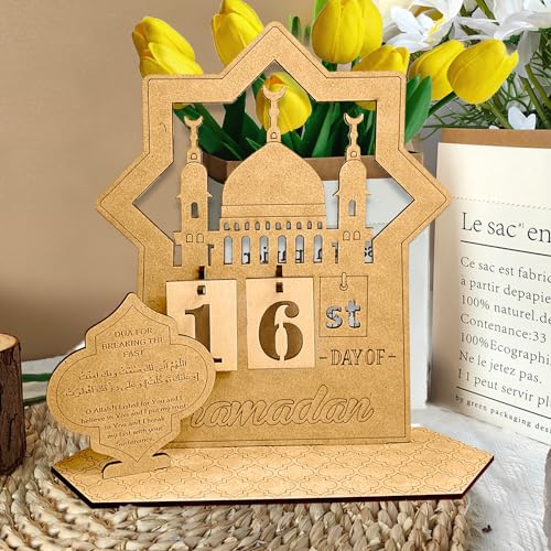 Yskmefun Ramadan Kalender aus Holz, 30 Tage Bis Ramadan Countdown Kalender, Ramadan Kalender Kinder, Eid Mubarak Adventskalender,für Muslimische Ramadan-Party Heimdekoration von Yskmefun