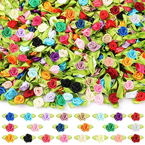 500 Stück mehrfarbige Mini-Rosenblüten, Satinband zum Basteln, 15 mm, kleine Satin-Rosen, Schleifen, winzige künstliche Stoffblumen mit grünen Blättern, für Hochzeit, Braut, Dusche, Nähen, Verpacken, 500 Stück mehrfarbige Mini-Rosenblüten, Satinband zum Basteln, 15 mm, kleine Satin-Rosen, Schleifen, winzige künstliche Stoffblumen mit grünen Blättern, für Hochzeit, Braut, Dusche, Nähen, Verpacken, von Ysleen