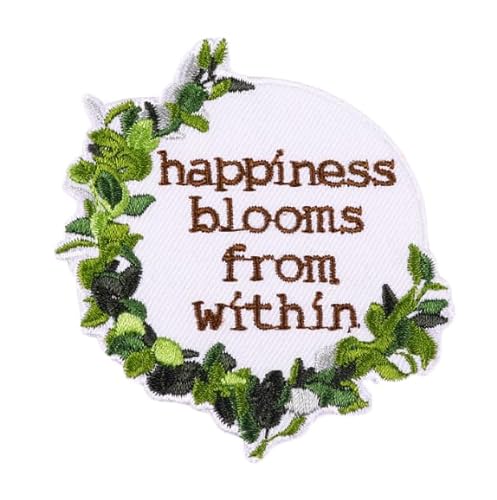 Ysmzzmsy 1 x Happiness Bloom Aufnäher mit lustigem Zitat, vollständig bestickt, zum Aufbügeln oder Aufnähen für Jacke, Jeans, Rucksack (7,3 x 6,8 cm) von Ysmzzmsy