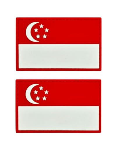 Ysmzzmsy 2 Stück Singapur-Flagge, Asien, taktischer Aufnäher, PVC-Klettverschluss (Singapur) von Ysmzzmsy