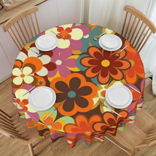 Runde Tischdecke, waschbare Tischdecke 60 Zoll Tischdecke für Picknick Camping Party,Buntes Blumenmuster im Retro-Stil der 70er Jahre Runde Tischdecke, waschbare Tischdecke 60 Zoll Tischdecke für Picknick Camping Party,Buntes Blumenmuster im Retro-Stil der 70er Jahre von YsoLda
