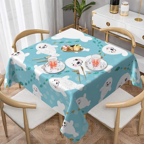 Tischdecken, 137 cm, waschbare Tischdecke, Tischdecken für Küche, Esszimmer, Party,Niedliche lustige Robben Tischdecken, 137 cm, waschbare Tischdecke, Tischdecken für Küche, Esszimmer, Party,Niedliche lustige Robben von YsoLda