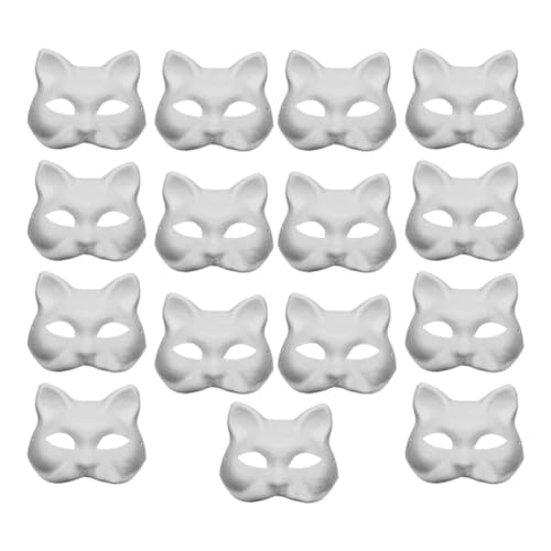 Yssevlon 15 Stück DIY-Katzenmasken Aus Weißem Papier mit Acrylfarben - Handbemalte, Personalisierte Masken für Tanzpartys und Feiern von Yssevlon