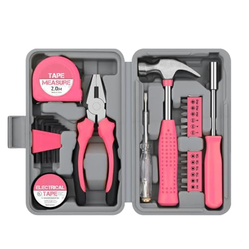 Werkzeughandset | -Werkzeugset | -Werkzeugkasten-Set, rosafarbenes kleines Werkzeugkasten-Set, Werkzeuge und Heimwerker mit Aufbewahrungsbox, kleines Allzweck-Werkzeugset für Damen und Frauen von Ysvnlmjy