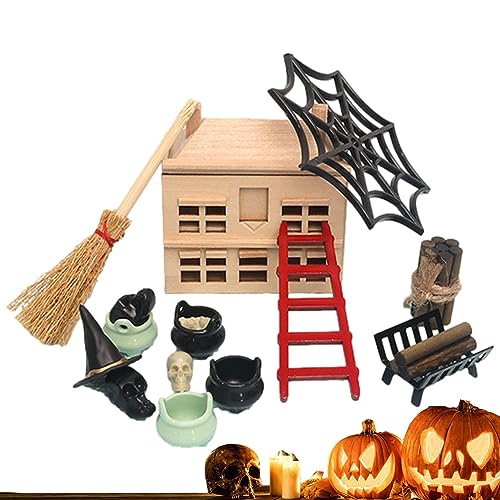 Ysvnlmjy Halloween-Dorf-Dekoration,Miniatur-Holzbausatz für Erwachsene - DIY-Puppenhaus aus Holz, handgefertigtes Miniatur-Set für Garten, Zuhause, Schlafzimmer, Party von Ysvnlmjy