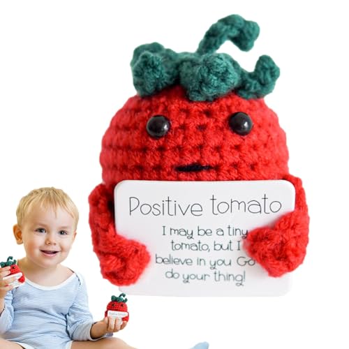 Ysvnlmjy Inspirierende Tomate gestrickt | Häkel-Tomatenspielzeug mit inspirierender Karte - niedliche emotionale Unterstützung, Emotionsspielzeug für Ermutigung, Party, Zuhause von Ysvnlmjy