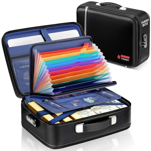 Ytonet Hartschalen Feuerfeste Dokumentenbox mit Tragbare A4 Dokumententasche, 5200℉ Dokumentenbox Feuerfest Wasserdicht mit Schloss, Akten Organizer Box mit 15,6 Zoll Laptopfach für Zuhause und Büro von Ytonet
