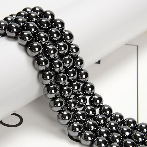10 mm, 75 Stück, natürlicher schwarzer Häma, glatt, rund, echte Stein-Edelsteine, DIY-Perlen für Schmuckherstellung von Yu Ming Jin Gemstone Beads