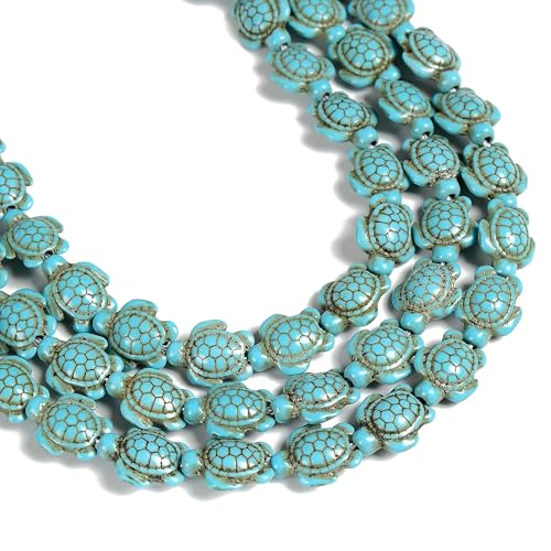 15 x 18 mm, 23 Stück, 1,5 mm Loch, blauer Magnesit, Türkis, Schildkröte, Edelstein, DIY-Perlen für Schmuckherstellung von Yu Ming Jin Gemstone Beads