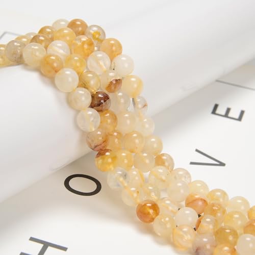 6 mm, 128 Stück natürlicher goldener Heiler, Quarz, glatt, rund, echter Stein, Edelstein, DIY-Perlen für Schmuckherstellung von Yu Ming Jin Gemstone Beads