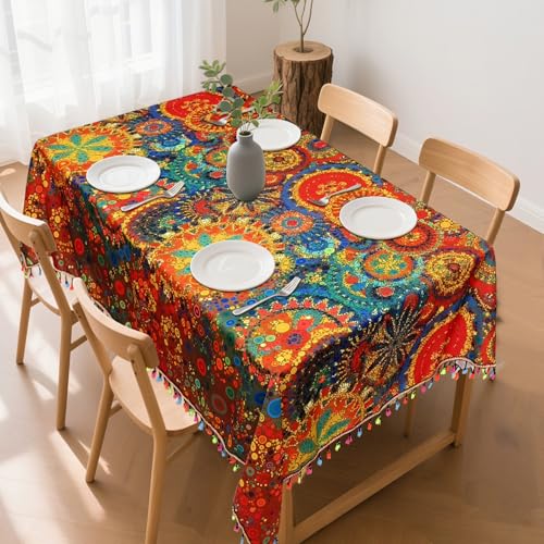 Gartentischdecke Outdoor Wetterfest,Tischdecke Boho Style Garten Tischdecken für Draußen Polyester Abwaschbar Rechteckige Tischtuch für Abendessen Küche Gartentisch Esstisch Couchtisch,140×200cm von YuChiSX