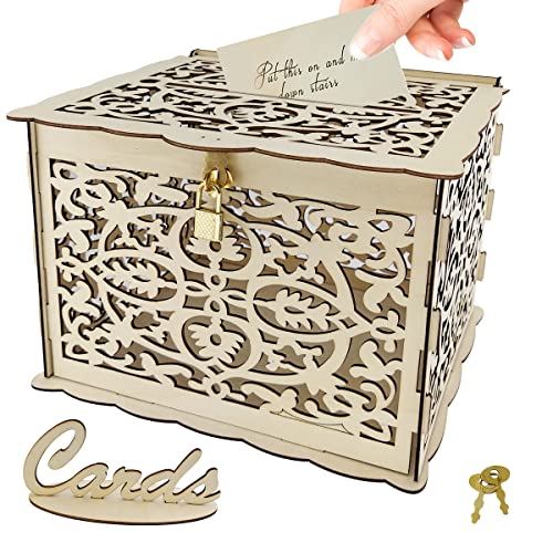 YuChiSX Hochzeit Geschenkkarten Box,Vintage Holz Kartenbox mit Schloss,Hochzeit Geschenk kartenbox,DIY-Spardose aus Holz für Hochzeitsempfang,für Hochzeit Geburtstag Baby Shower Dank Party von YuChiSX