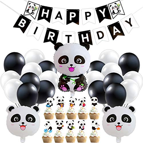 YuChiSX Panda-Dekorationsset für Geburtstagsparty, Panda Party Dekorationen gehören Panda Mylar Balloons, Kindergeburtstag Deko Panda Geburtstag Dekoration Set für Mädchen, Panda Themen Babyparty von YuChiSX