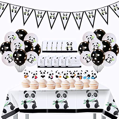 Panda Party Dekorationen, Partydekorationen Luftballons Zubehör Geburtstag Dekoration, Panda Ballon Pull Flag Anzug, Kindergeburtstag Deko Panda Geburtstag Dekoration Set für Jungen Mädchen von YuChiSX