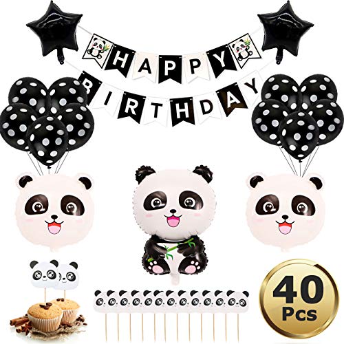 Panda Party Dekorationen gehören Panda Mylar Balloons,Kindergeburtstag Deko Panda Geburtstag Dekoration Set für Jungen Mädchen mit Happy Birthday Girlande für Geburtstag Party Babyparty Dekoration von YuChiSX