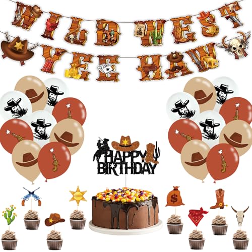 Western Cowboy Deko Geburtstag Set - Wildwest Party Dekorationen mit Banner Ballons Cake Topper für Kinder, Jungen & Erwachsene - Cowboy-Themenparty für Geburtstage Western Cowboy Deko Geburtstag Set - Wildwest Party Dekorationen mit Banner Ballons Cake Topper für Kinder, Jungen & Erwachsene - Cowboy-Themenparty für Geburtstage von YuChiSX