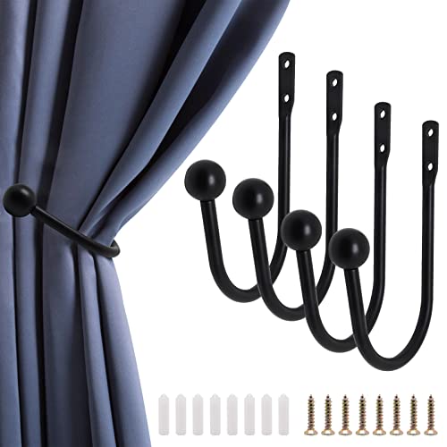 YuGtcen Vorhanghalter, 4 Stück, robuste Wandmontage, Fenstervorhang-Raffhalter mit Schrauben, Vorhanghaken (schwarz) von YuGtcen