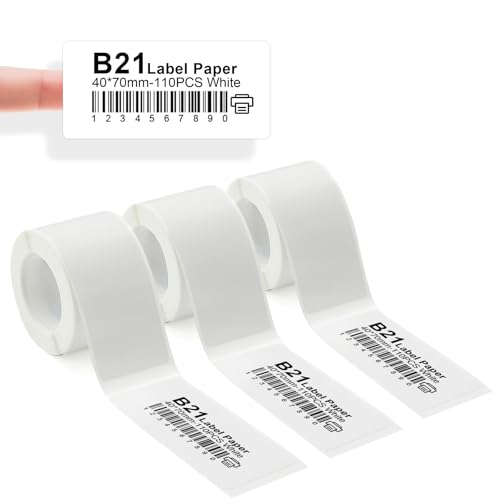 3 Rollen Etikettenband für B21/B1/B3S Etikettendrucker Weiß 40x70mm, wasserfeste selbstklebende Thermo-Etiketten Papier für Haus Büro Schule Geschäft Beschriftung Verwendung von YuLinca
