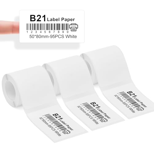 3 Rollen Etikettenband für B21/B1/B3S Etikettendrucker Weiß 50x80mm, wasserfeste selbstklebende Thermo-Etiketten Papier für Haus Büro Schule Geschäft Beschriftung Verwendung von YuLinca